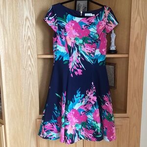 Eliza J. Floral Print Fit And Flare Dress
